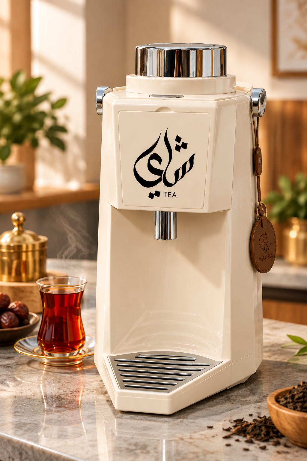 دالة المشروبات مع لوحات للشاي والكرك والقهوة