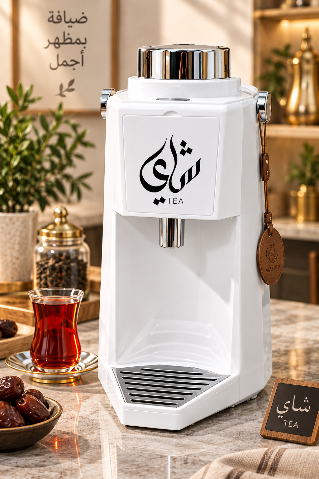 دالة المشروبات مع لوحات للشاي والكرك والقهوة