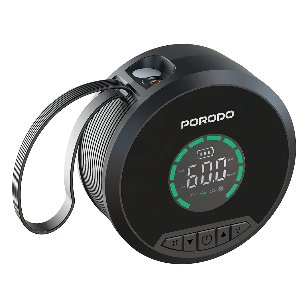 مشغل بطارية السيارة مع  منفاخ إطارات وباور بانك  وكشاف إضاءة – Porodo Gagefit